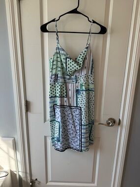 LOFT Mint Green Floral & Stripe Slip Dress with Cowled Neck Line, size 6